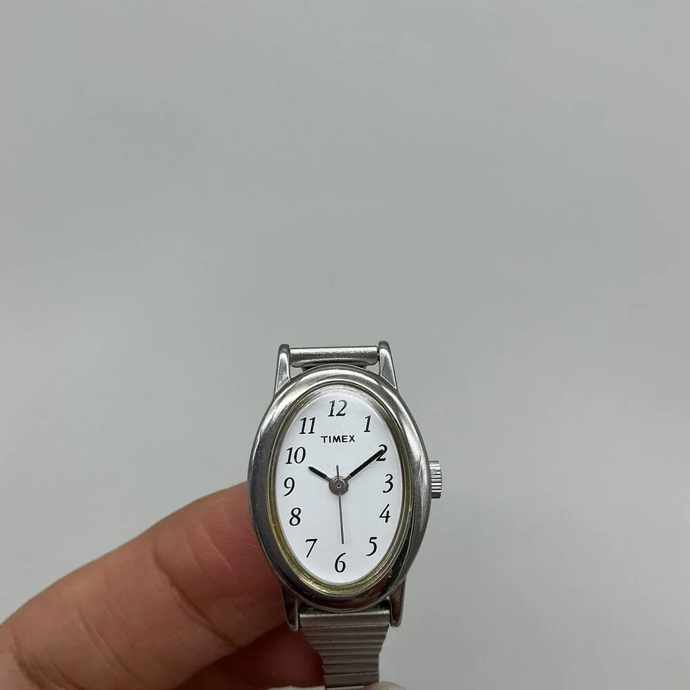 Timex Cavatina Womens Watch 18mm Silver Tone Oval Dial Stretch New Battery